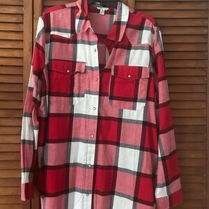 Cato Red and White Plaid Casual Button Down Shirt New without tags